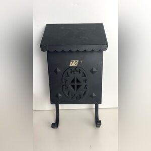 Vintage Metal Mailbox Wall Mounted with Newspaper Holder Hooks 14"x6.5” Black